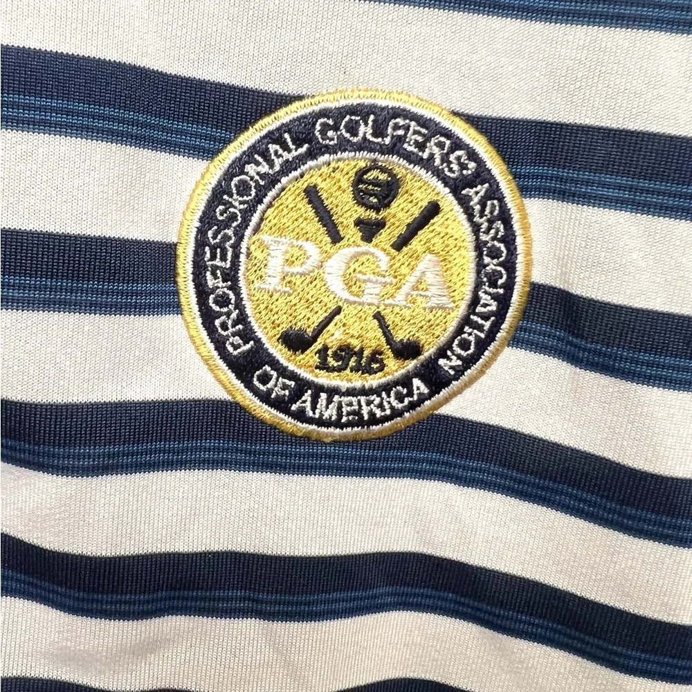 Adidas-PGA,Pro Golf Association,Men's Navy & White Striped Polo Shirt-IL Section